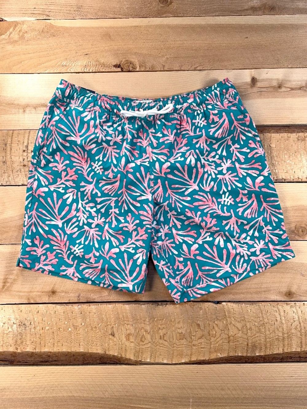 J.Crew Teal Pink Floral Swim Trunks Size L 8” Inseam NWT